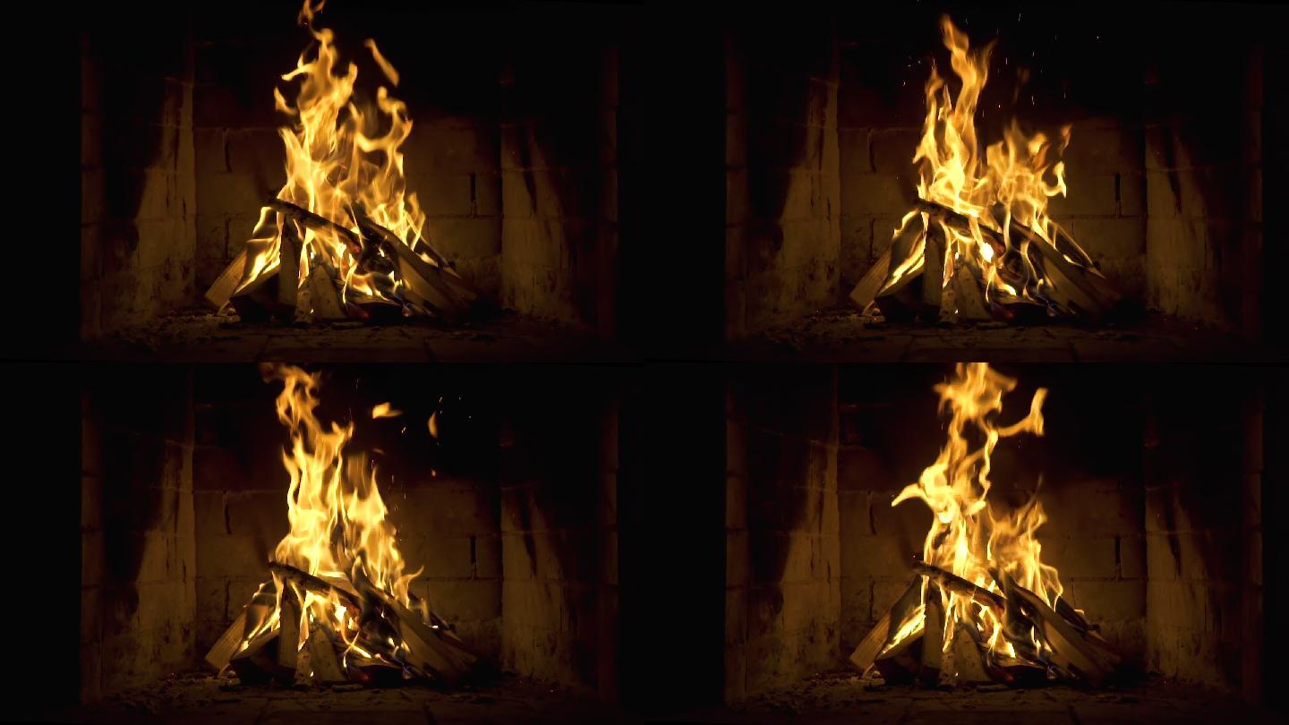 温暖的壁炉，火焰缓慢燃烧。