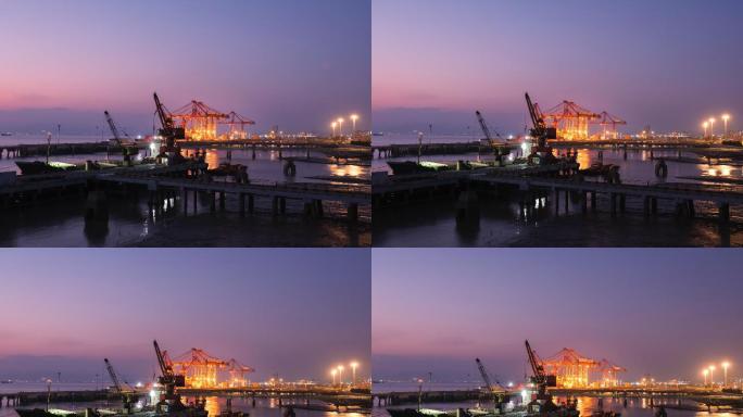 玉环大麦屿码头日转夜延时摄影素材