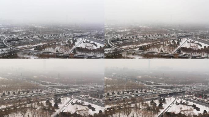 北京雪景北五环立交桥延时摄影