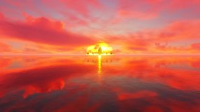 朝阳晨光中海面上起飞的飞机视频素材