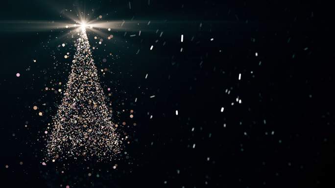 闪烁灯光圣诞树浪漫唯美雪片寒冷光斑散景