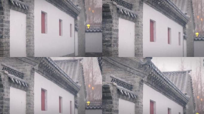 【8K正版素材】雪天古建筑空镜中景上移