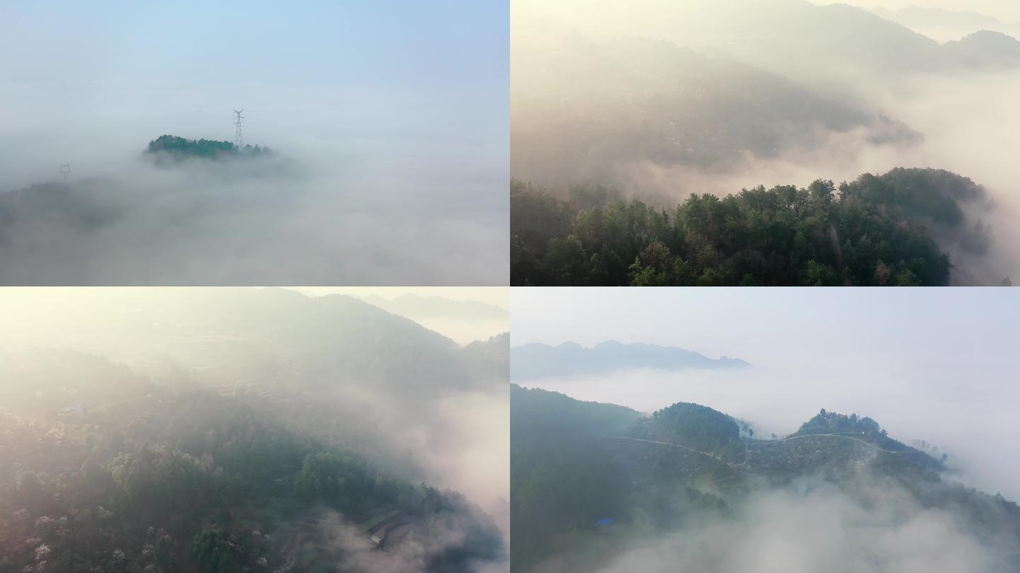 云雾缭绕中的通讯铁塔