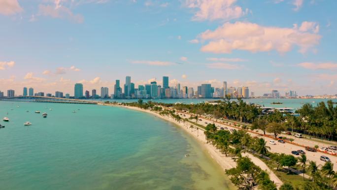 迈阿密海滩佛罗里达州4K航拍地标海边沙滩