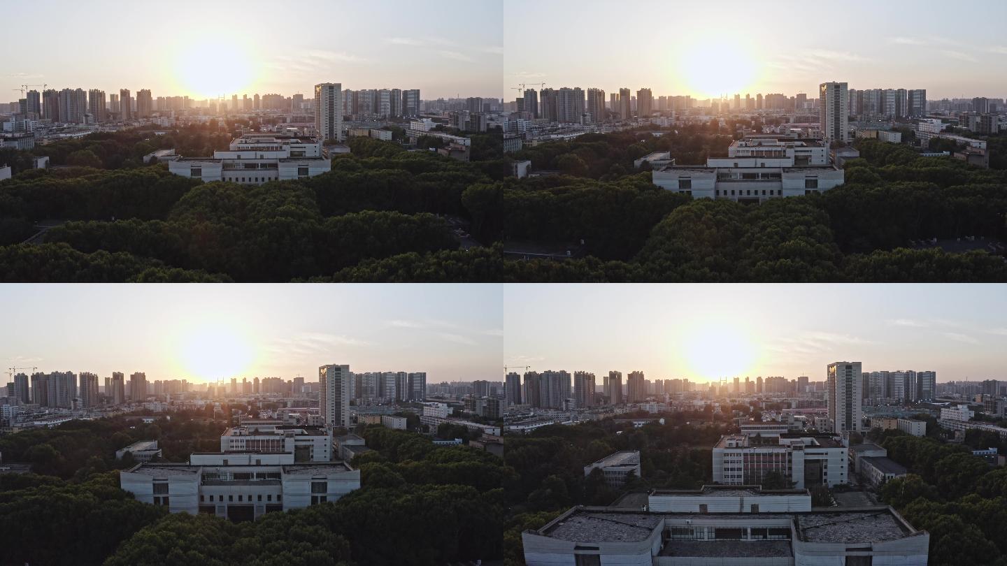 夕阳城市航拍(有鸟儿飞过)