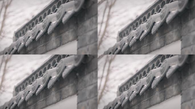 【8K正版素材】雪天古建筑屋檐空镜近景
