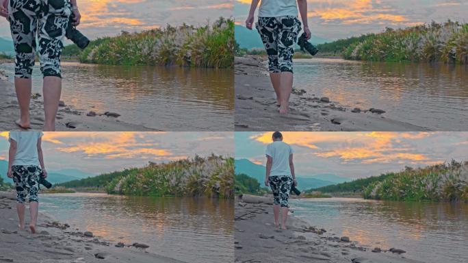女人芦苇河边漫步4K