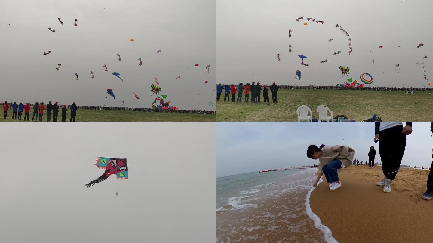 潍坊风筝节人群特技风筝北海 海边