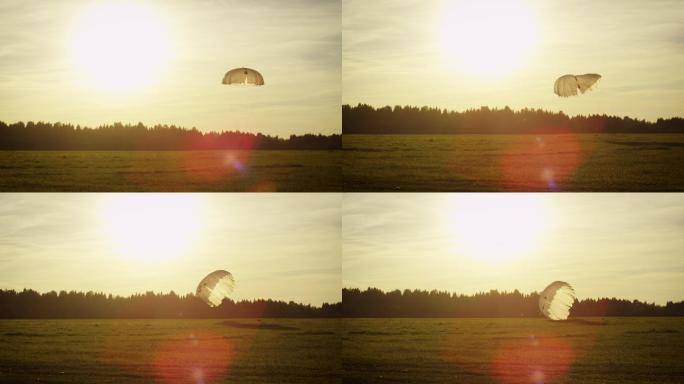 降落跳伞者航拍滑翔伞运动户外极限运动