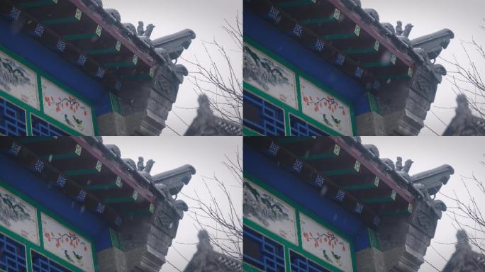 【8K正版素材】雪天古建筑屋檐空镜近景