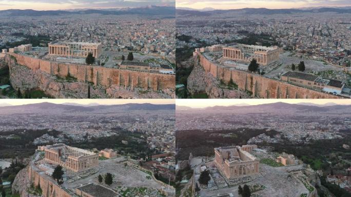 雅典娜神庙鸟瞰图城市建筑快速发展航拍延时