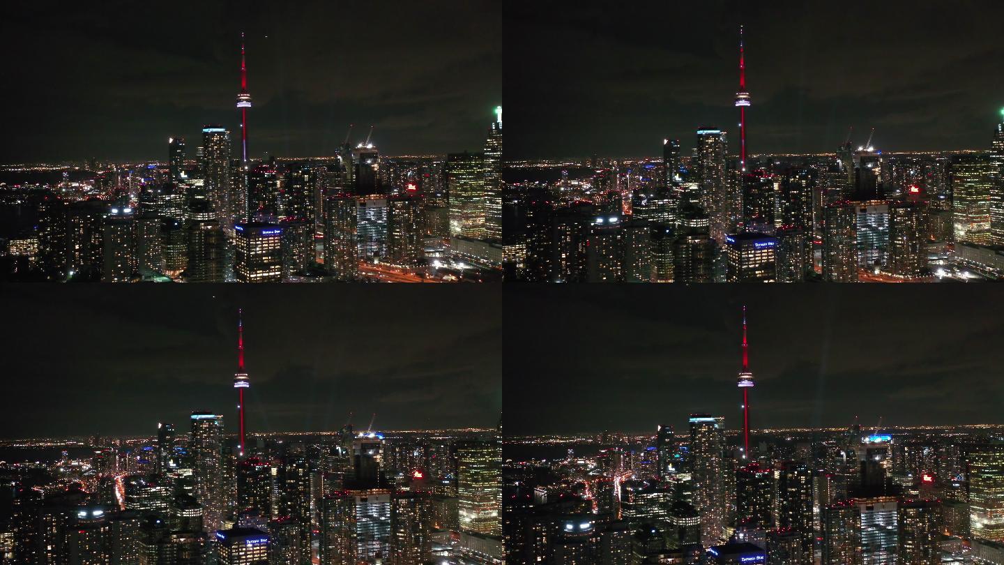 多伦多城市景观夜晚都市璀璨灯光加拿大商务