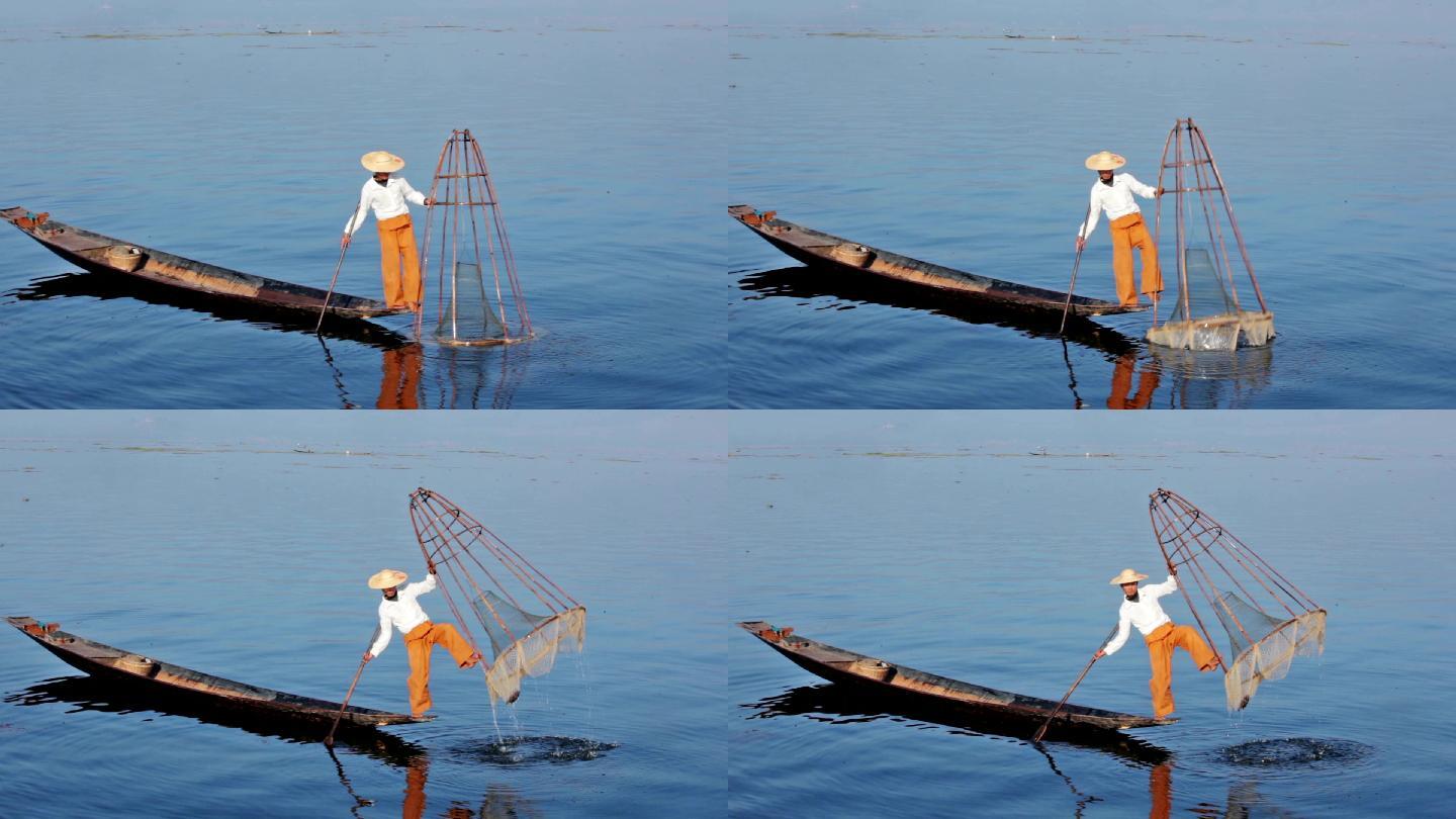 传统缅甸渔民特技杂技