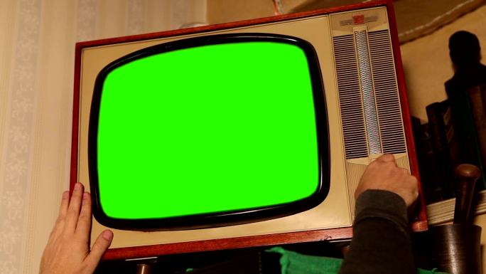 绿色屏幕的旧电视绿屏绿布绿幕抠图后期抠像