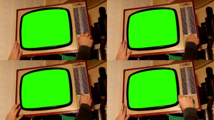 绿色屏幕的旧电视绿屏绿布绿幕抠图后期抠像
