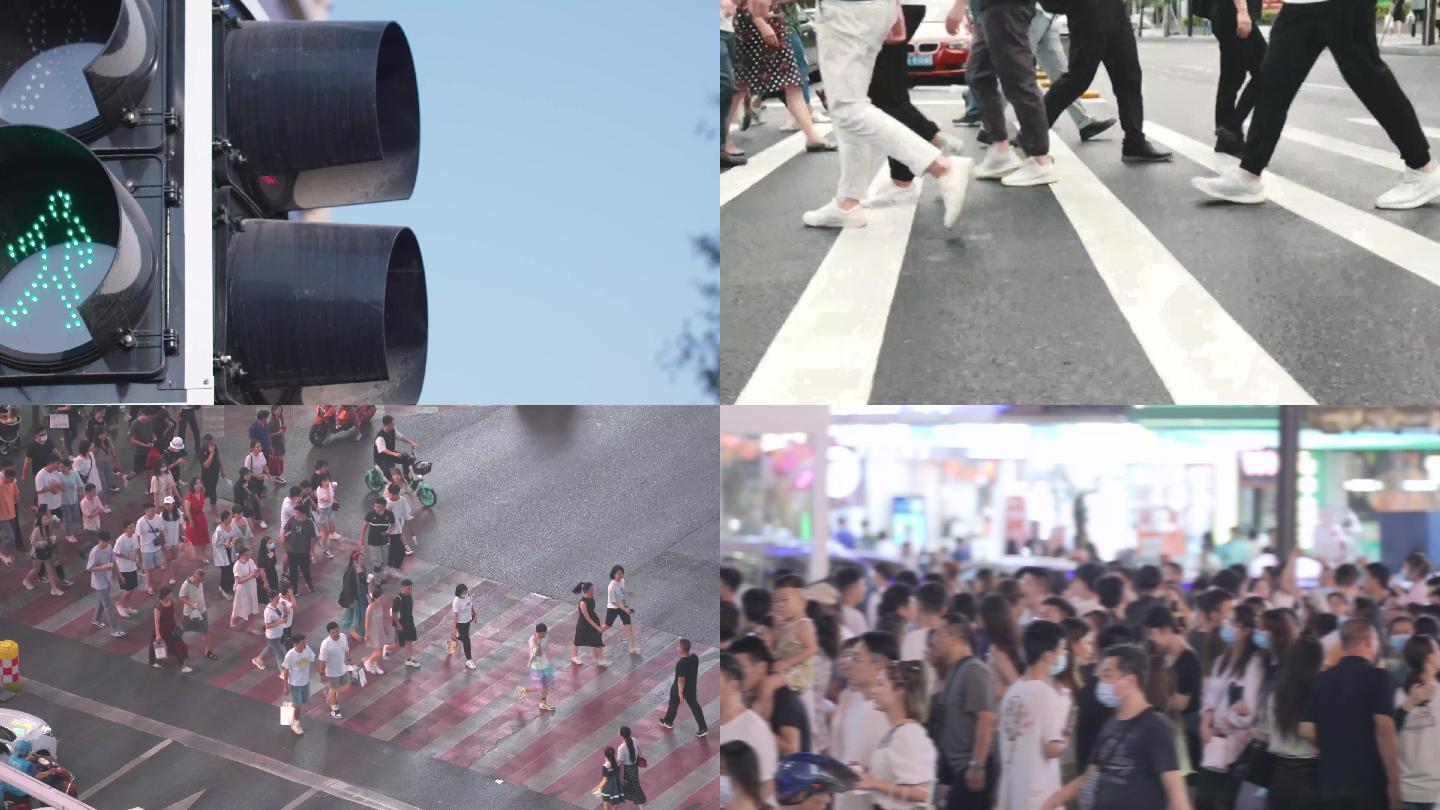 延时拍摄城市红绿灯十字路口