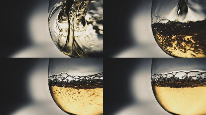 白葡萄酒倒入玻璃杯