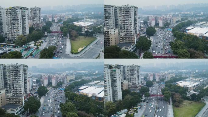 科韵路城市快速路路口车流航拍