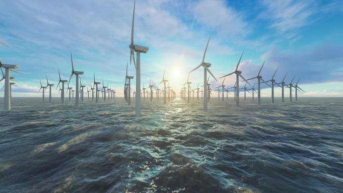 4K海上风车风能发电新能源