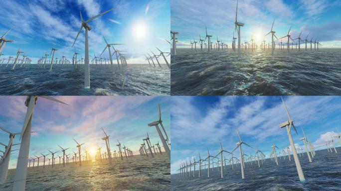 4K海上风车风能发电新能源
