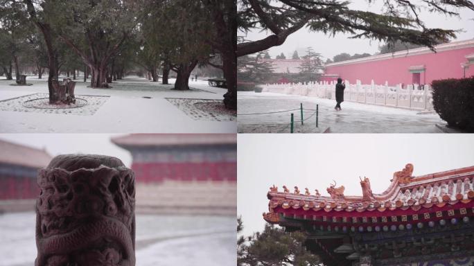 故宫太庙下雪的升格镜头画面瑞雪兆丰年雪花