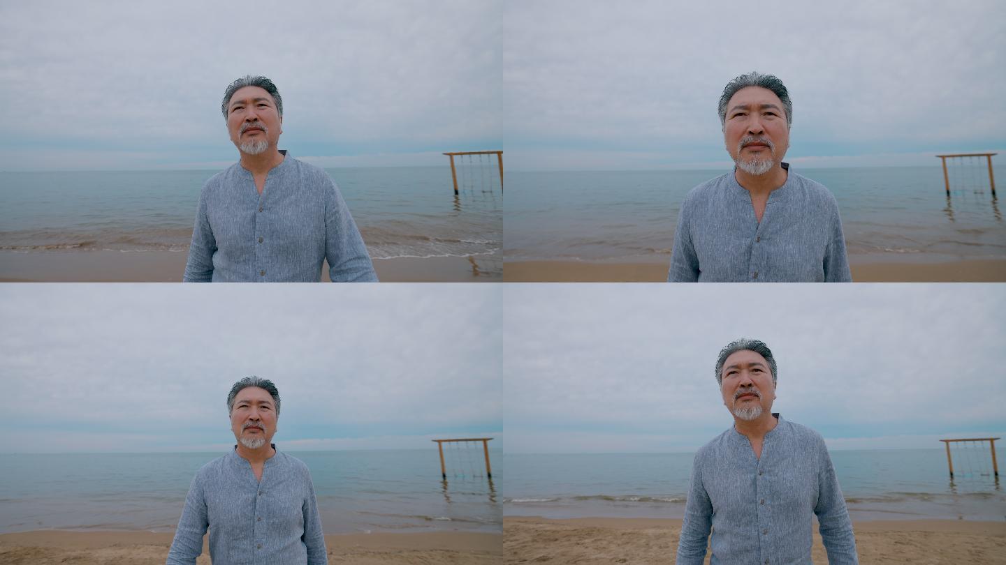 老人在海边度假
