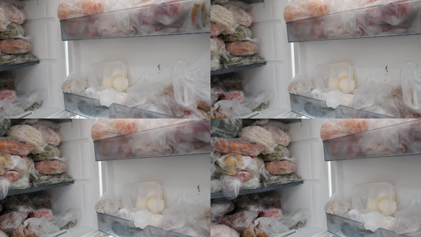 冰箱货架上的冷冻食品