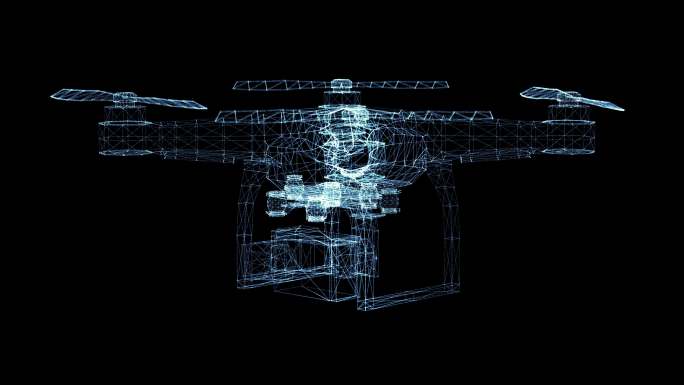 黑色背景上的3d无人机线条动画