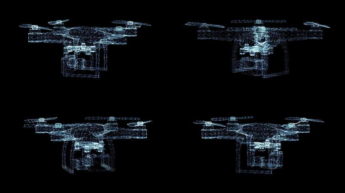 黑色背景上的3d无人机线条动画