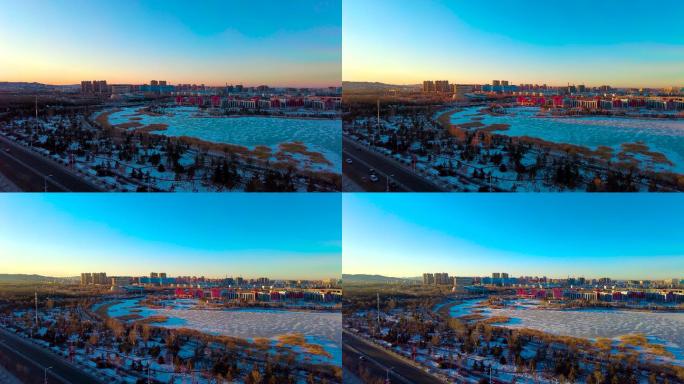 4k延时拍摄北方冬季城市日出