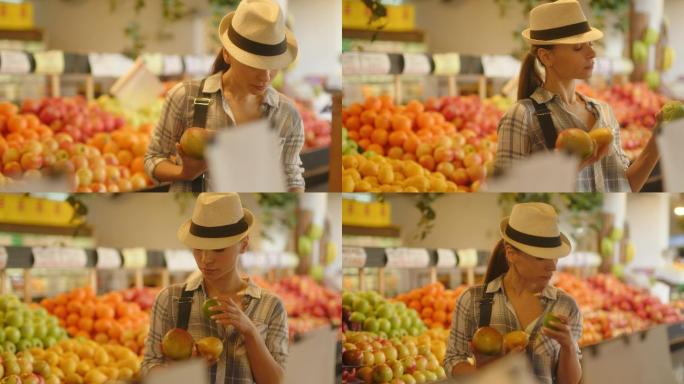 挑选水果的女孩生鲜超市商场卖水果蔬菜瓜果