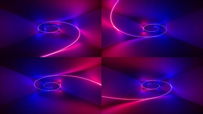 3d渲染抽象背景螺旋线条霓虹光线样条光束