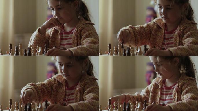 聪明的小女孩在下棋