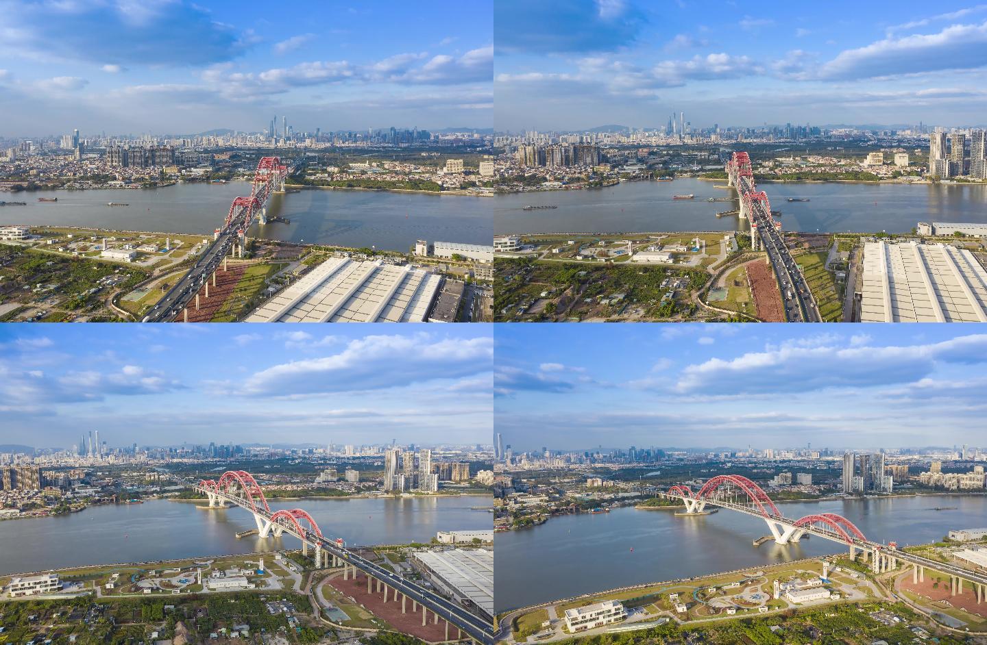 广州新光大桥蓝天白云航拍延时摄影