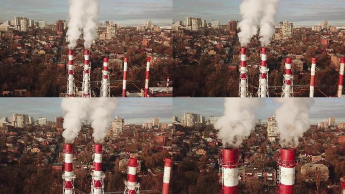 城市鸟瞰图城市航拍碳排放大气污染