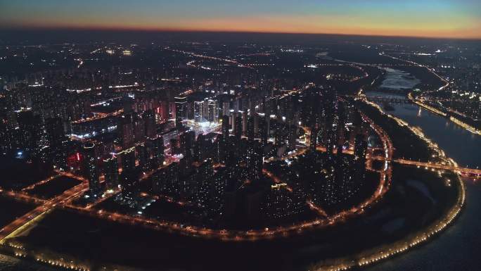 沈阳长白岛生活区夜景航拍4K