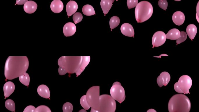节日的粉红色气球落在黑色背景上。
