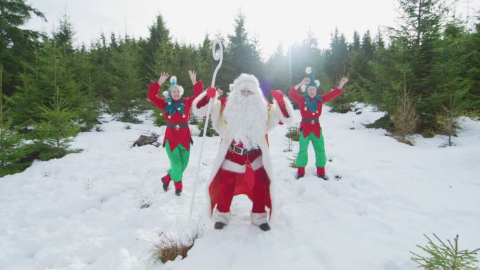 圣诞老人和他的精灵们跳舞