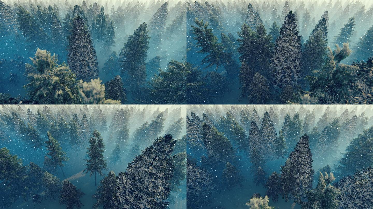 森林动画3d雪树林