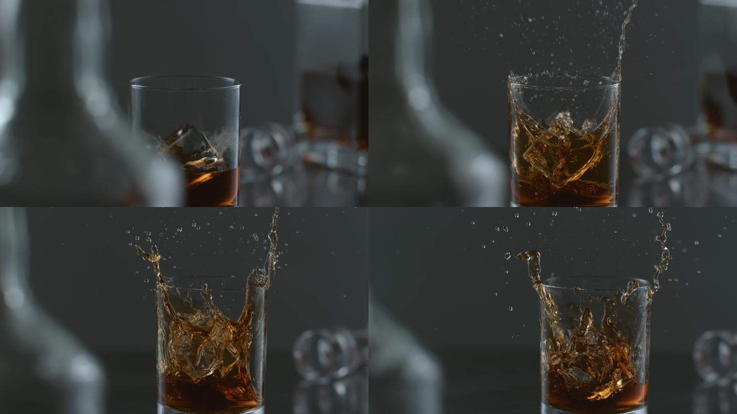 冰落入威士忌中的慢动作