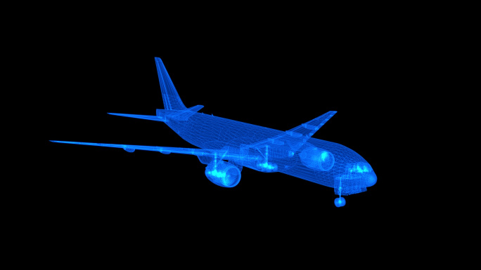 蓝色线框全息科技飞机（透明通道）