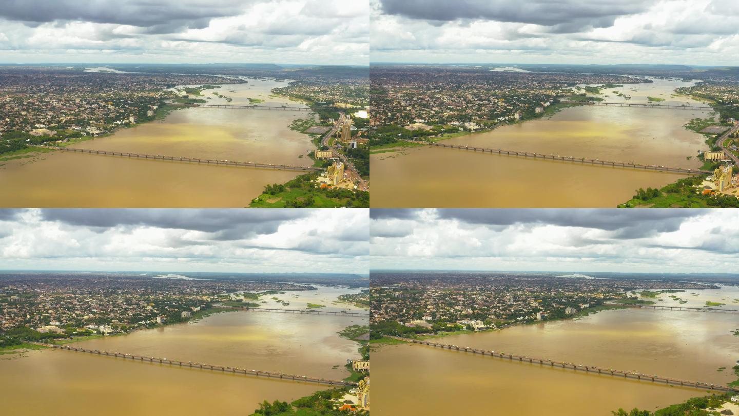 非洲马里城市和河流鸟瞰图