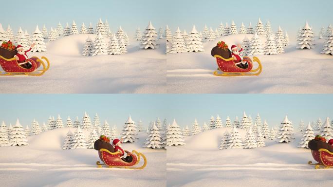 圣诞老人驾着雪橇穿越雪域。