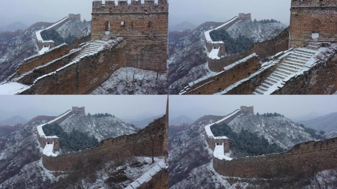 航拍雪后金山岭长城