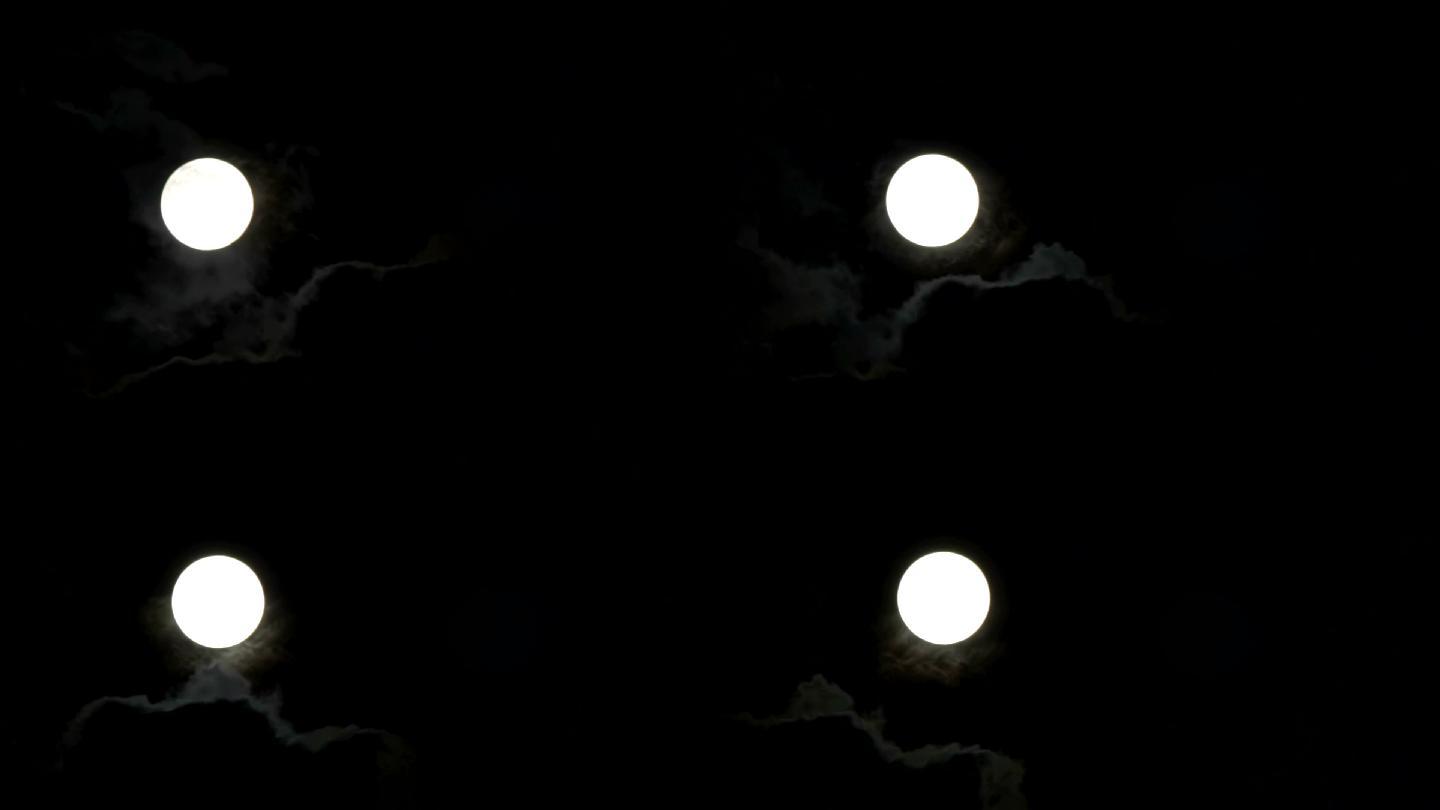 多云的夜晚的满月中秋佳节圆月明月高挂黑云