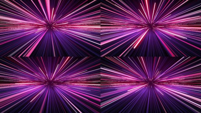 发光线的三维动画光束线条穿梭光效紫色场景
