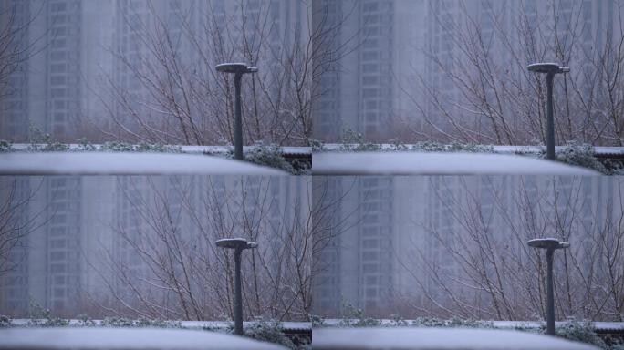 原创4K素材下雪天小区雪景安静氛围