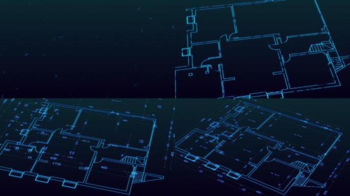 蓝图房屋平面图全息样式的特写视图