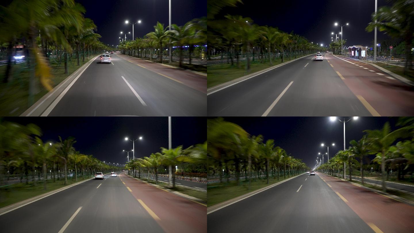 椰城海口夜晚道路
