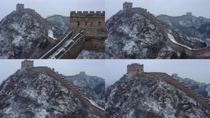 航拍雪后金山岭长城